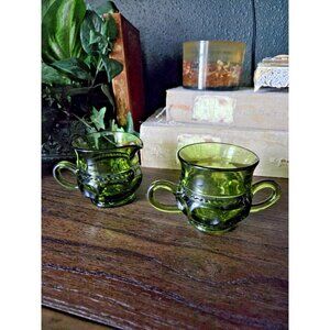 Vintage Colony Park Lane Green Glass Creamer & Sugar Set – Mid-Century USA
